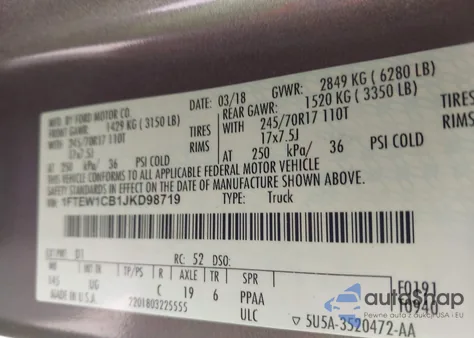 2018 Ford F-150 Xlt z USA, uszkodzony, nr VIN 1FTEW1CB1JKD98719